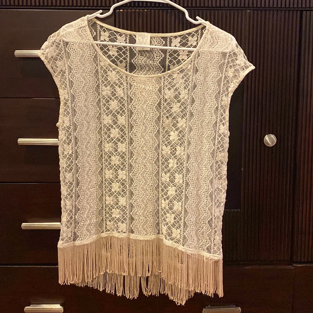 Ella Moss cap sleeve off-white lace top